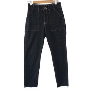 Hollister Womens 9 R 29 Ultra High Rise Mom Jeans Black Contrast Stitching Raw